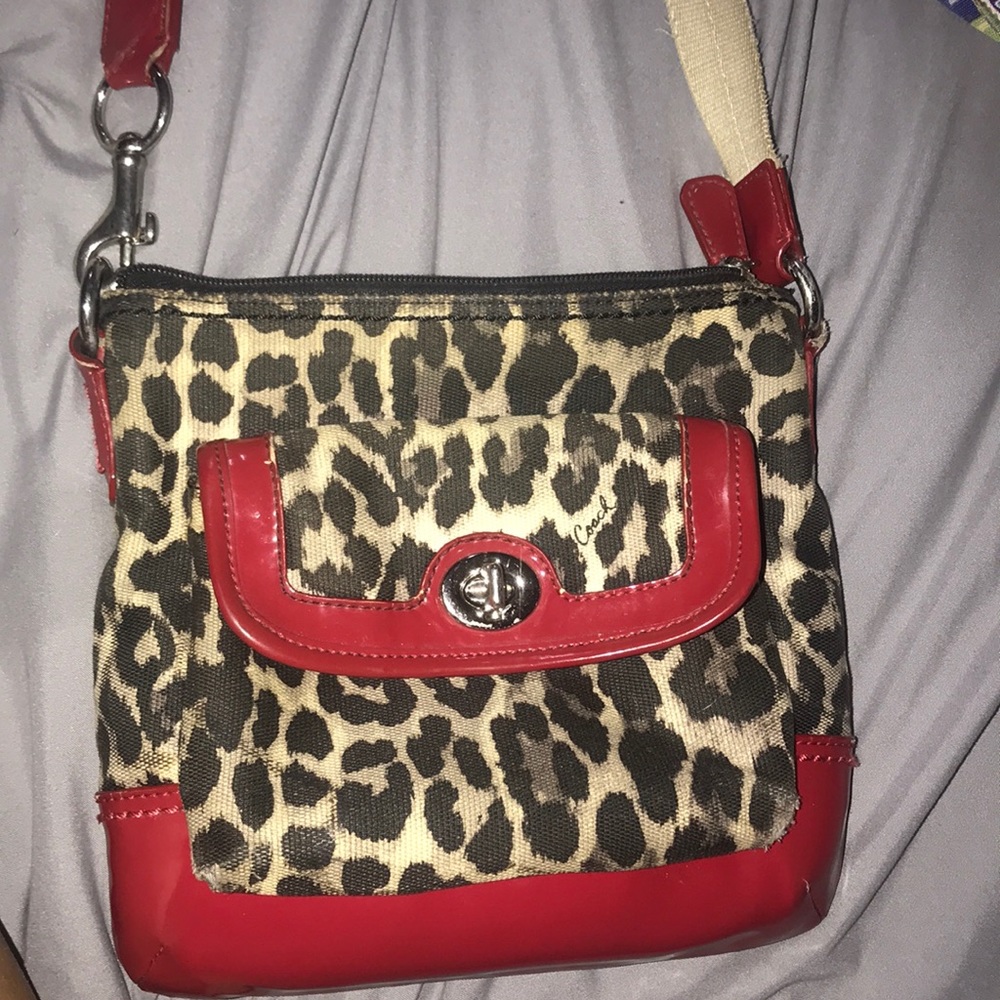 Red and Cheetah print Authentic coach cross body